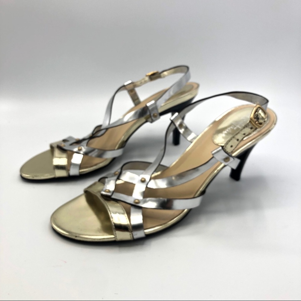 Cole Haan ankle strap silver gold shoes size 8.5 B
